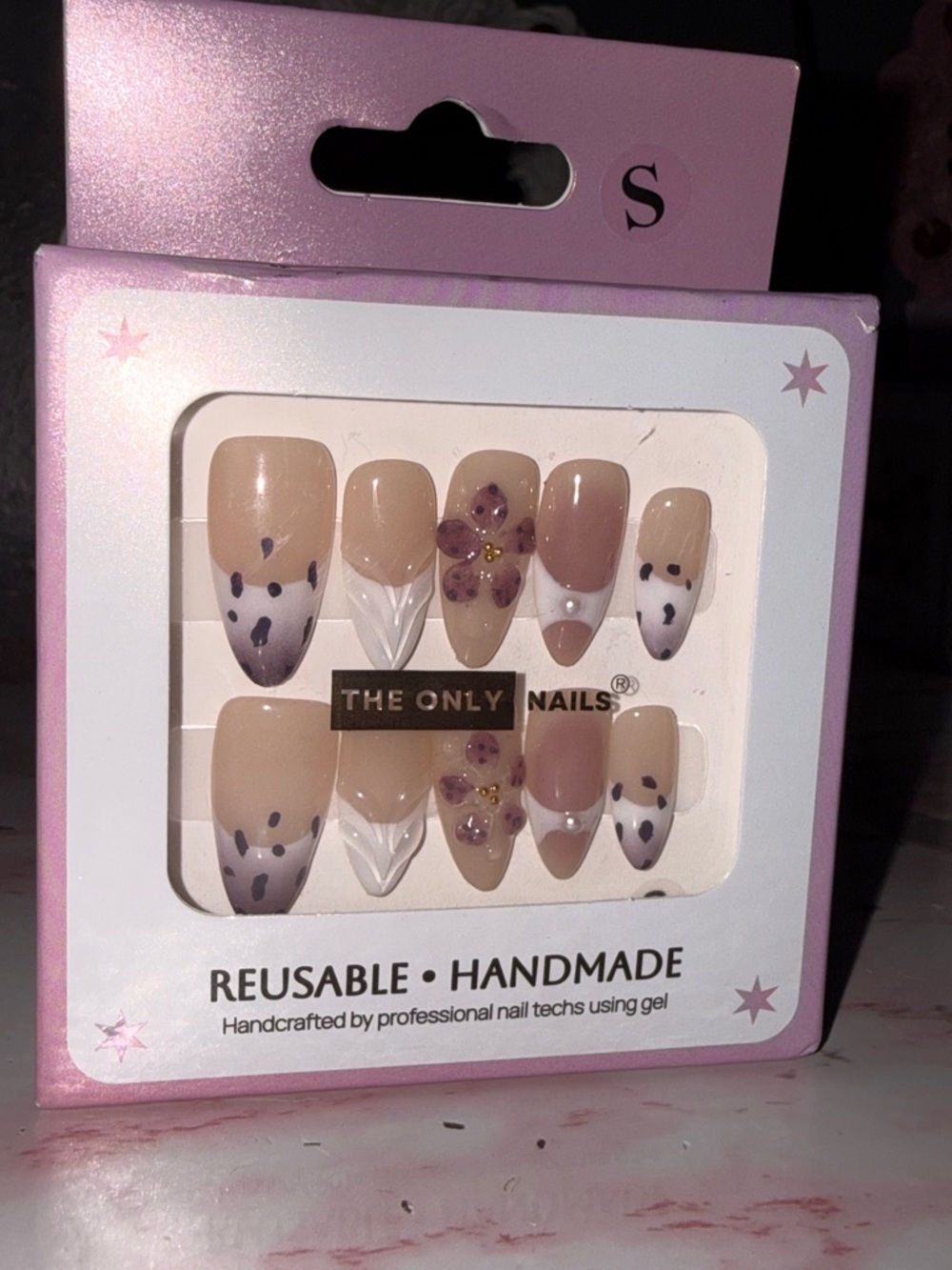 The Only Nails Handmade Reusable Purple, Nude & White Floral Press-On Nails